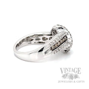 Knot Multi-Row White and Chocolate Diamond 14k White Gold Ring Side View