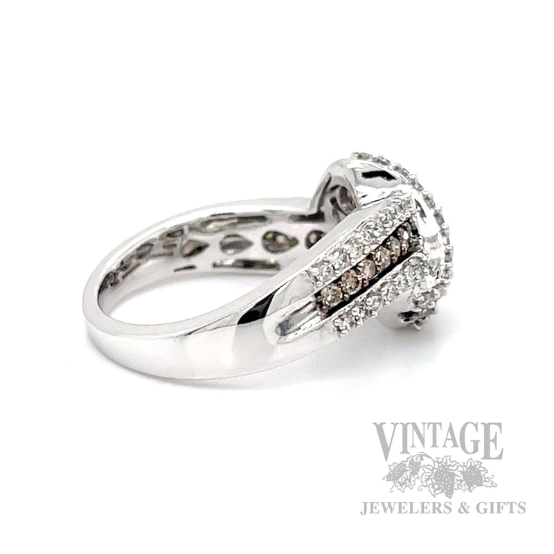 Knot Multi-Row White and Chocolate Diamond 14k White Gold Ring Side View