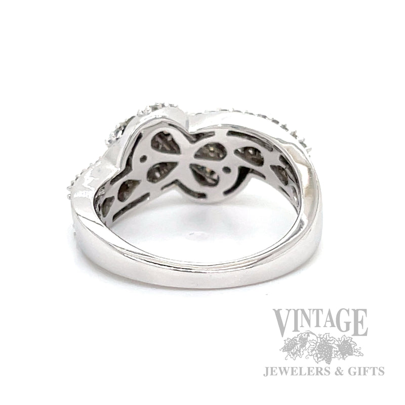 Knot Multi-Row White and Chocolate Diamond 14k White Gold Ring Back View
