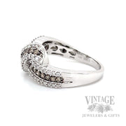 Knot Multi-Row White and Chocolate Diamond 14k White Gold Ring Side View