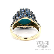 Natural Turquoise & Blue Sapphire 14K Yellow Gold Ring Bottom