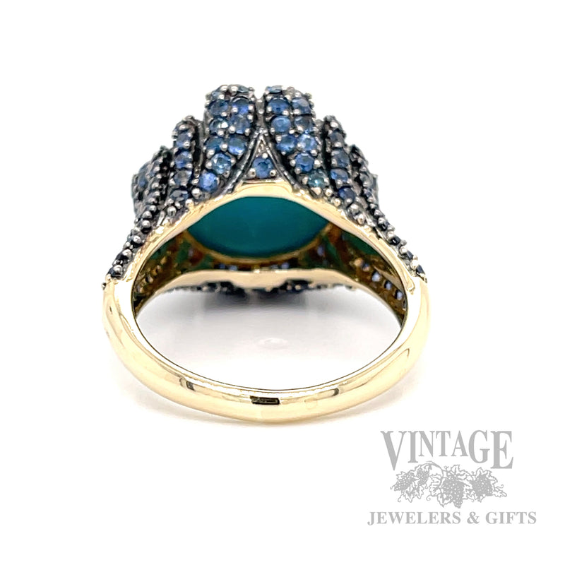 Natural Turquoise & Blue Sapphire 14K Yellow Gold Ring Bottom