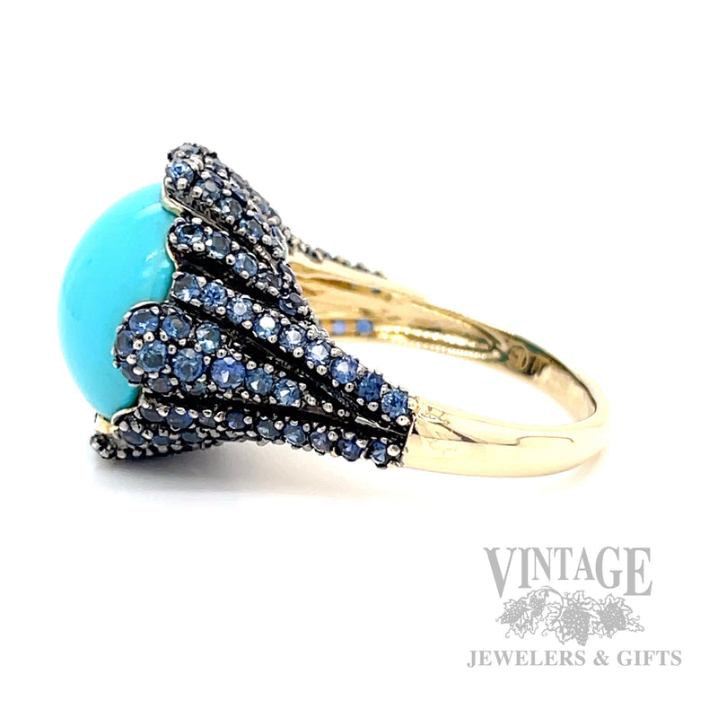 Natural Turquoise & Blue Sapphire 14K Yellow Gold Ring side