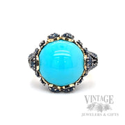 Natural Turquoise & Blue Sapphire 14K Yellow Gold Ring