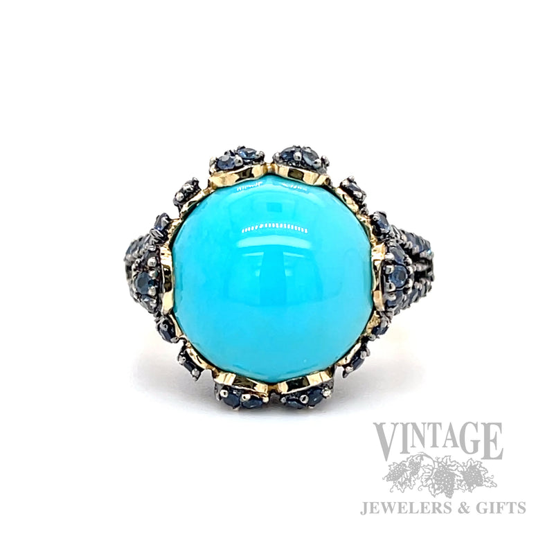 Natural Turquoise & Blue Sapphire 14K Yellow Gold Ring