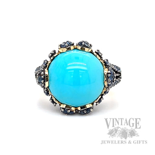 Natural Turquoise & Blue Sapphire 14K Yellow Gold Ring