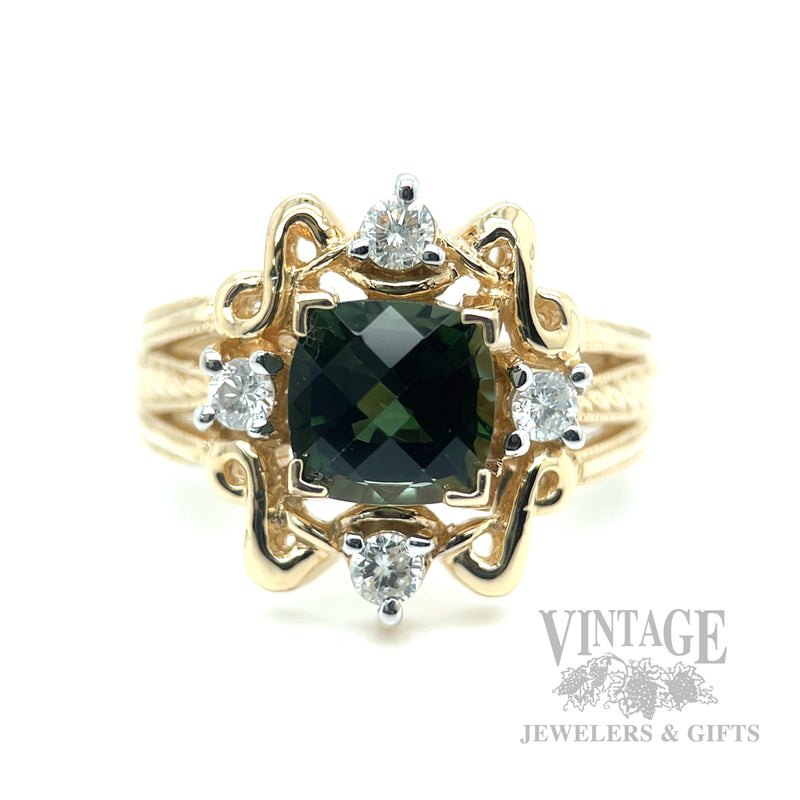 Green Tourmaline and Diamond 14k Gold Ring
