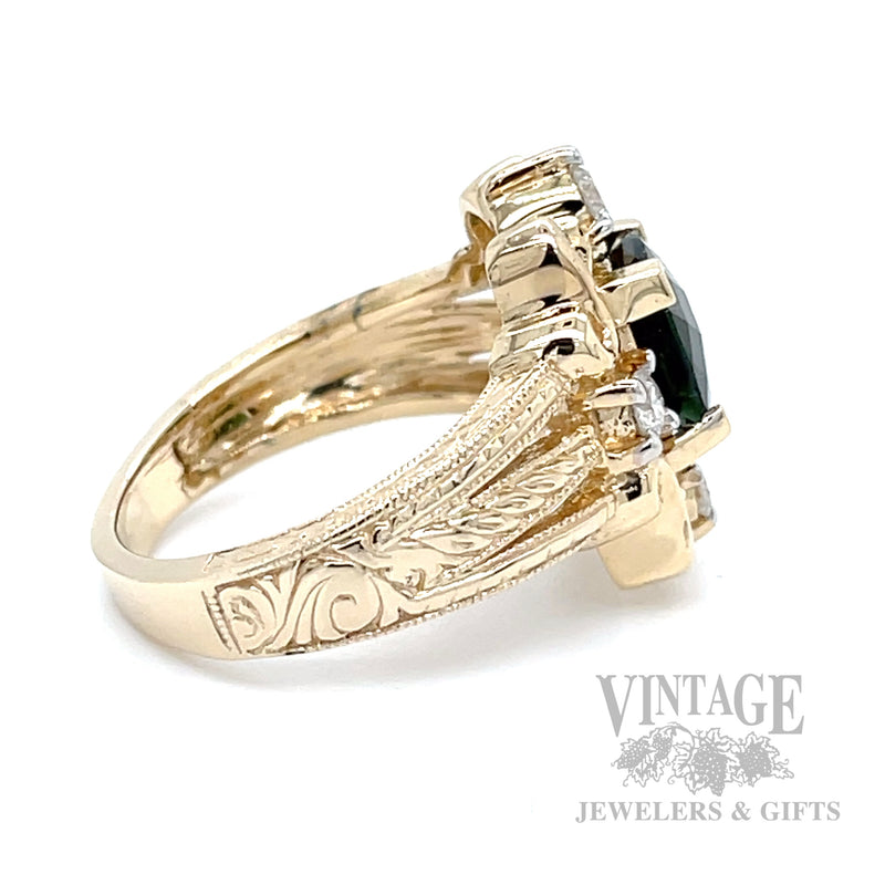 Green Tourmaline and Diamond 14k Gold Ring