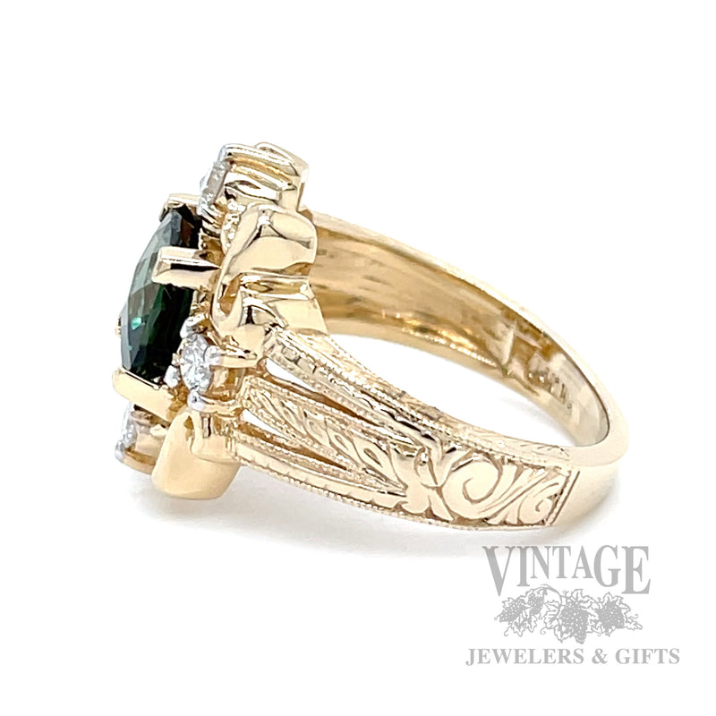 Green Tourmaline and Diamond 14k Gold Ring