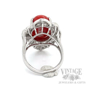 Freeform Halo Red Coral and Diamond 18k White Gold Ring Back/Interior View
