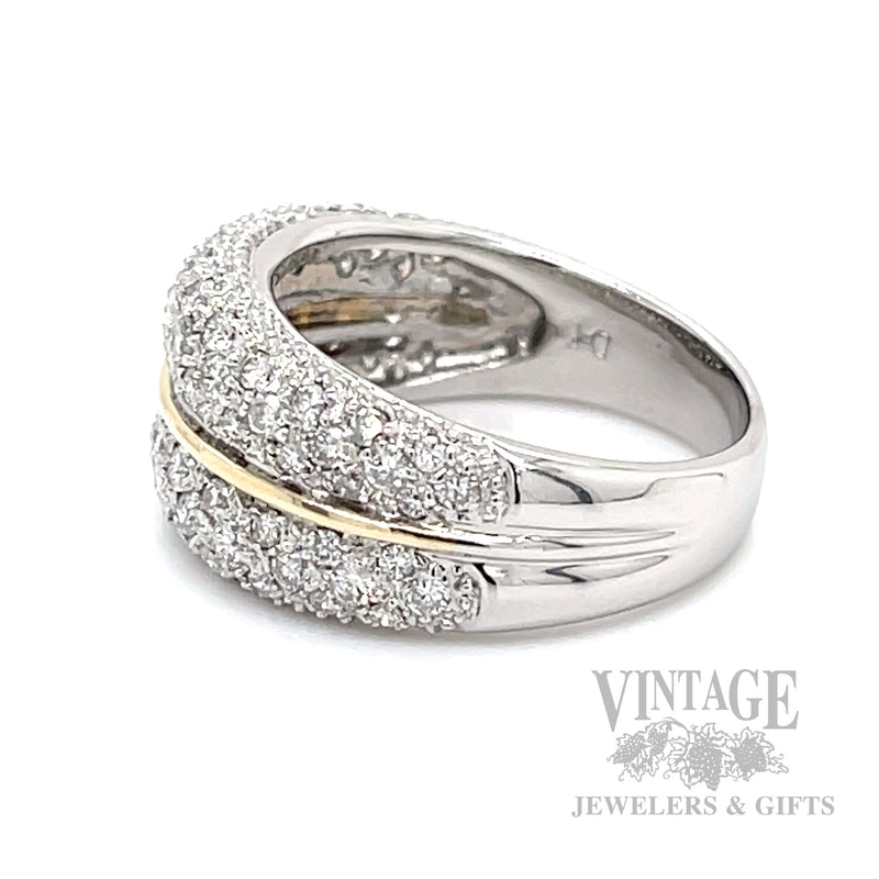 Diamond Pavé Multi-Row 14k Two Tone Gold Ring Side View