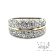 Diamond Pavé Multi-Row 14k Two Tone Gold Ring Front View