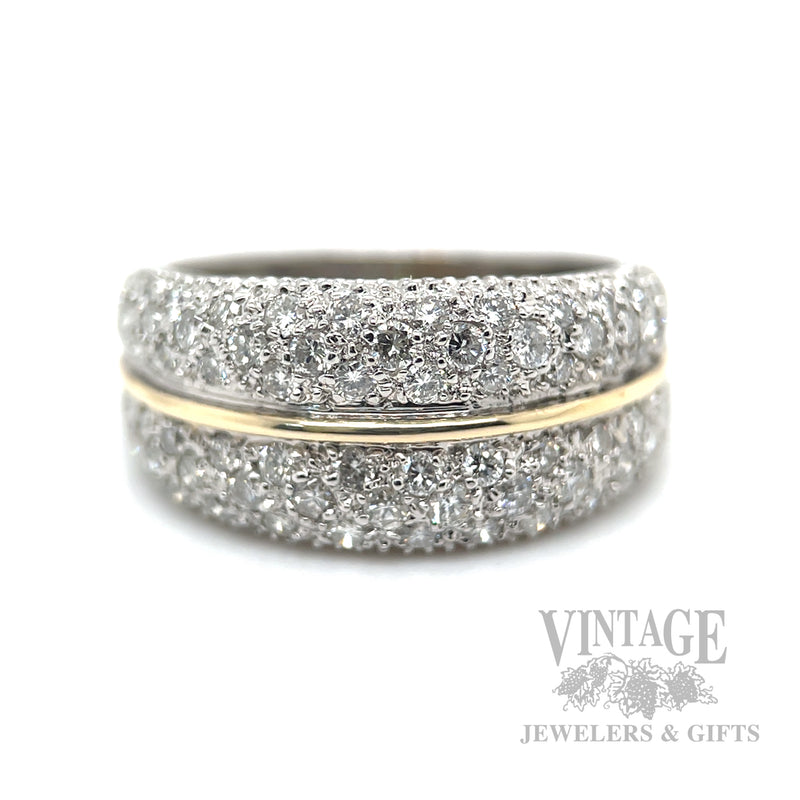 Diamond Pavé Multi-Row 14k Two Tone Gold Ring Front View