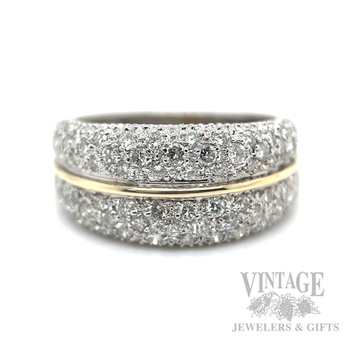 Diamond Pavé Multi-Row 14k Two Tone Gold Ring Front View