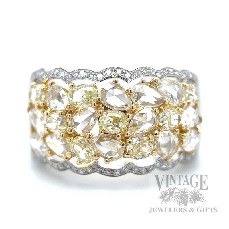 Rose Cut Yellow Diamond 18 Karat Gold Ring Front View