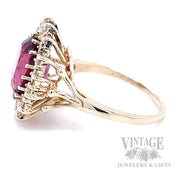 Rubelite Tourmaline and Diamond 14k Gold Halo Ring Side View