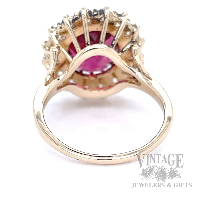 Rubelite Tourmaline and Diamond 14k Gold Halo Ring Back/Interior View