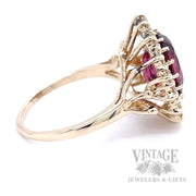 Rubelite Tourmaline and Diamond 14k Gold Halo Ring Side View