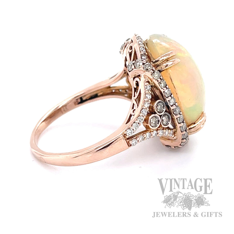 Opal and Chocolate Diamond Accented 14k Rose Gold Ring