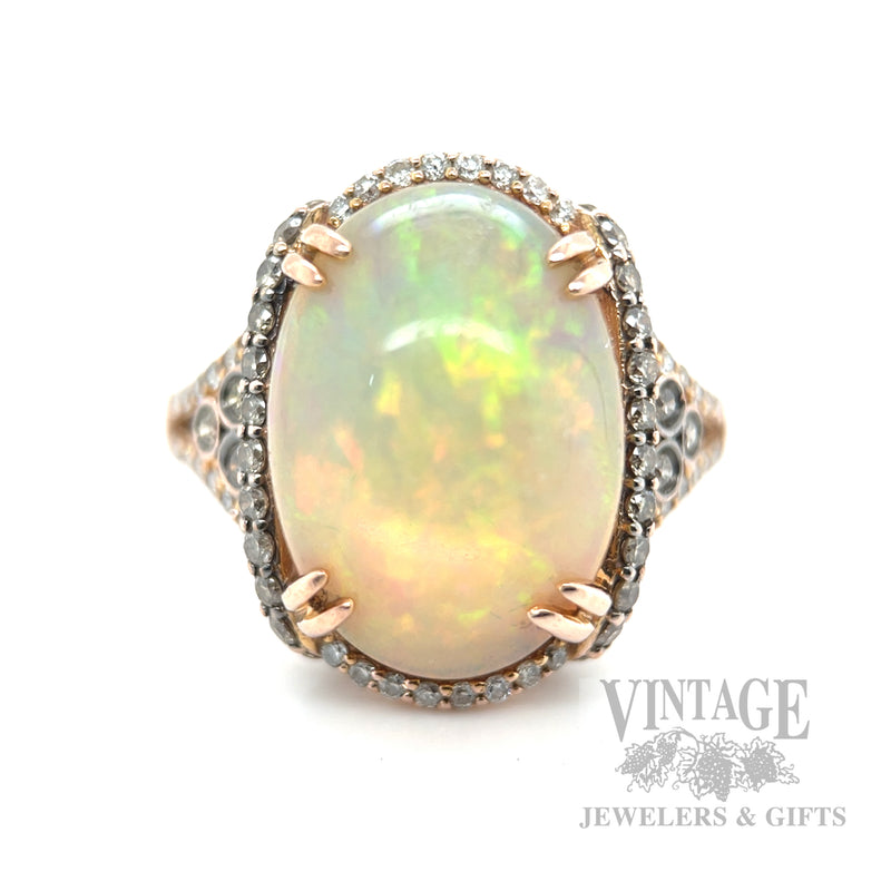Opal and Chocolate Diamond Accented 14k Rose Gold Ring
