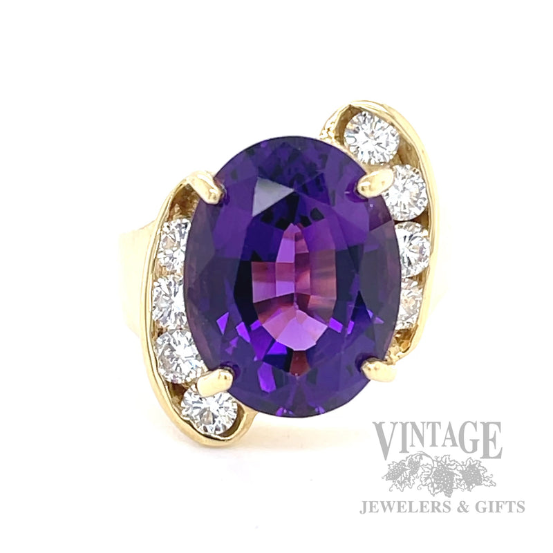 Bypass Amethyst and Diamond 18k Gold Ring Front View