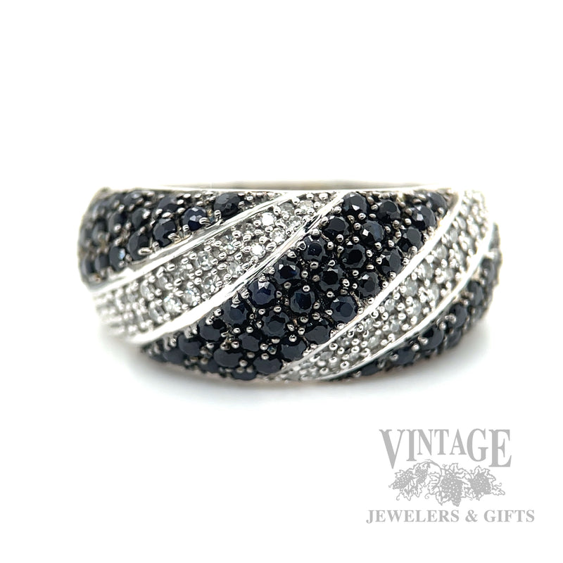 Blue Sapphire and Diamond pave 14k white gold ring