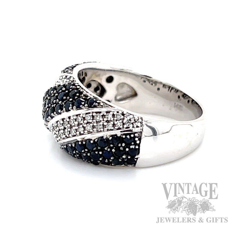Blue Sapphire and Diamond pave 14k white gold ring
