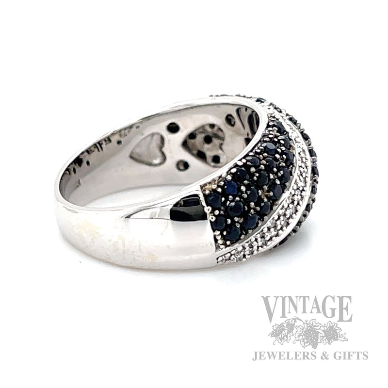 Blue Sapphire and Diamond pave 14k white gold ring
