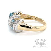 Two Tone Aquamarine Diamond and Blue Sapphire Accented 14k Gold Ring Side View