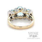 Two Tone Aquamarine Diamond and Blue Sapphire Accented 14k Gold Ring Back/Interior View