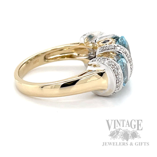 Two Tone Aquamarine Diamond and Blue Sapphire Accented 14k Gold Ring Side View