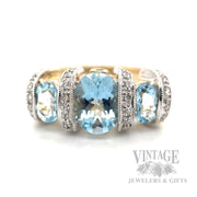 Two Tone Aquamarine Diamond and Blue Sapphire Accented 14k Gold Ring Front View