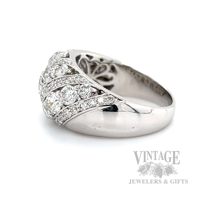 Domed Diamond Rows 14k White Gold Ring Side View