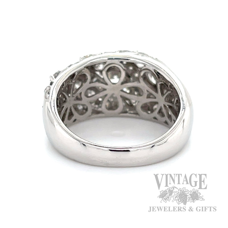 Domed Diamond Rows 14k White Gold Ring Back View