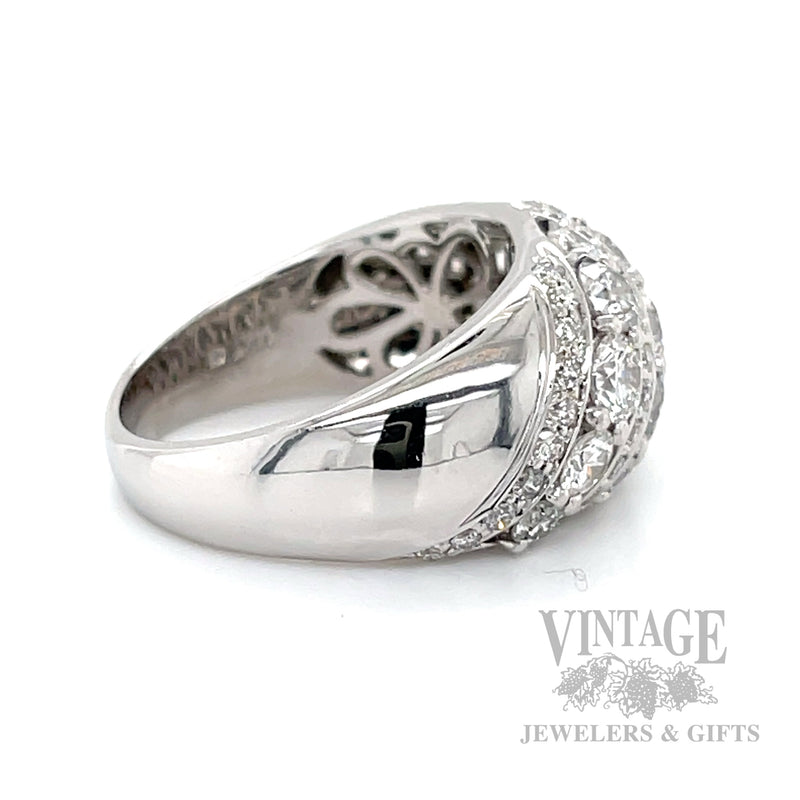 Domed Diamond Rows 14k White Gold Ring Side View