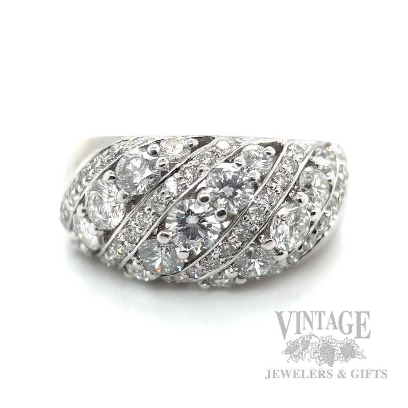Domed Diamond Rows 14k White Gold Ring Front View