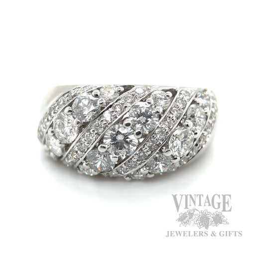 Domed Diamond Rows 14k White Gold Ring Front View