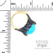 Turquoise and Blue Sapphire 14k Gold Ring Scale View