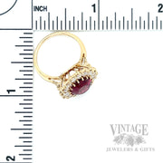 Rubelite Tourmaline and Diamond 14k Gold Halo Ring Scale View
