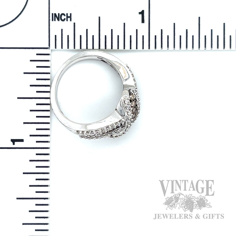Knot Multi-Row White and Chocolate Diamond 14k White Gold Ring Scale View