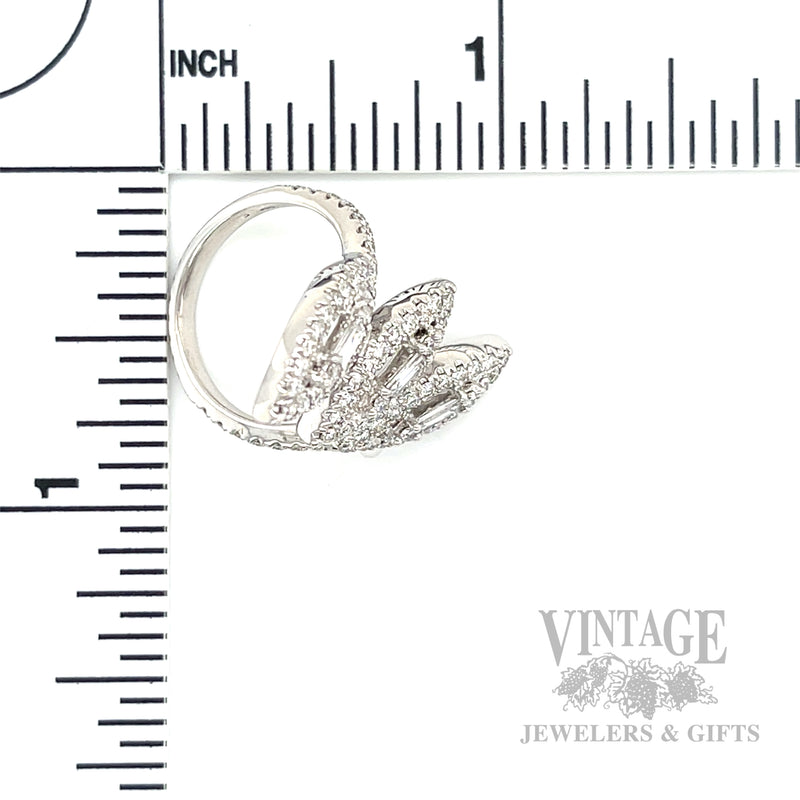 Diamond Leaf 18k White Gold Bypass Ring Scale View