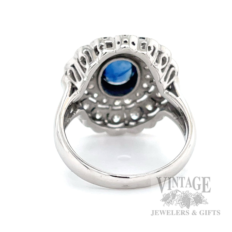 Double Halo Sapphire and Diamond 18k White Gold Ring