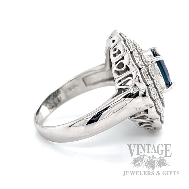 Double Halo Sapphire and Diamond 18k White Gold Ring