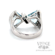 Bow Tie Aquamarine Diamond Accented 18k White Gold Ring Back/Interior View