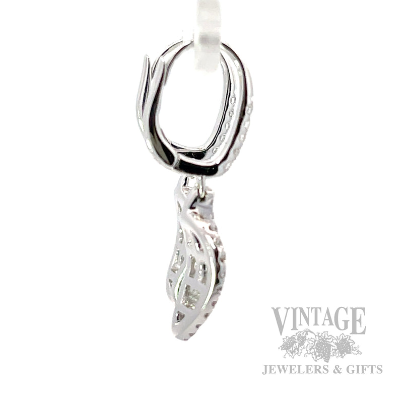 Dangle Diamond Leaf 18k White Gold Earrings Side View
