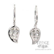 Dangle Diamond Leaf 18k White Gold Earrings Back View