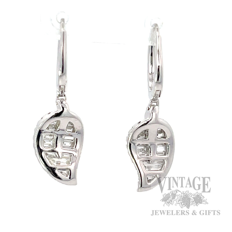 Dangle Diamond Leaf 18k White Gold Earrings Back View