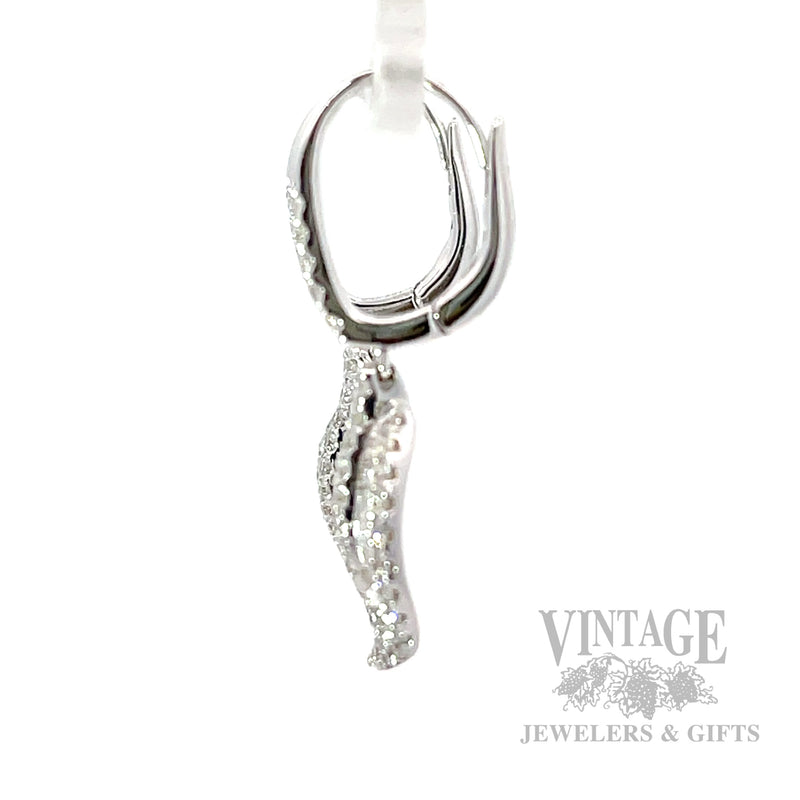 Dangle Diamond Leaf 18k White Gold Earrings Side View