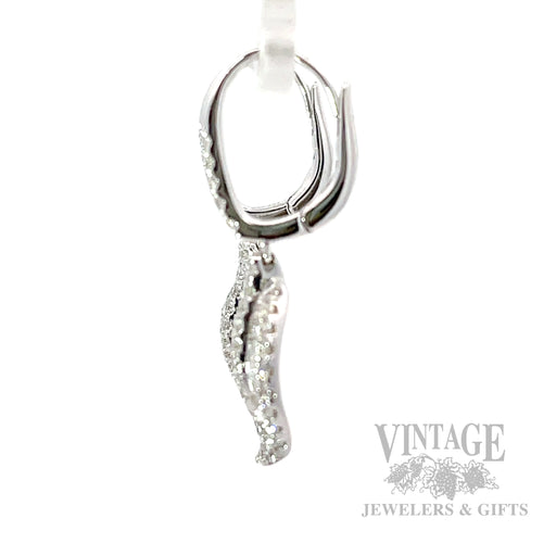 Dangle Diamond Leaf 18k White Gold Earrings Side View