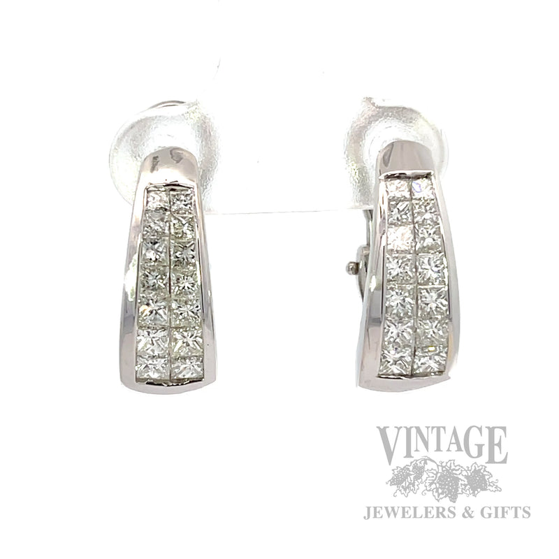 Graduated Diamond Huggie 18k White Gold Earrings